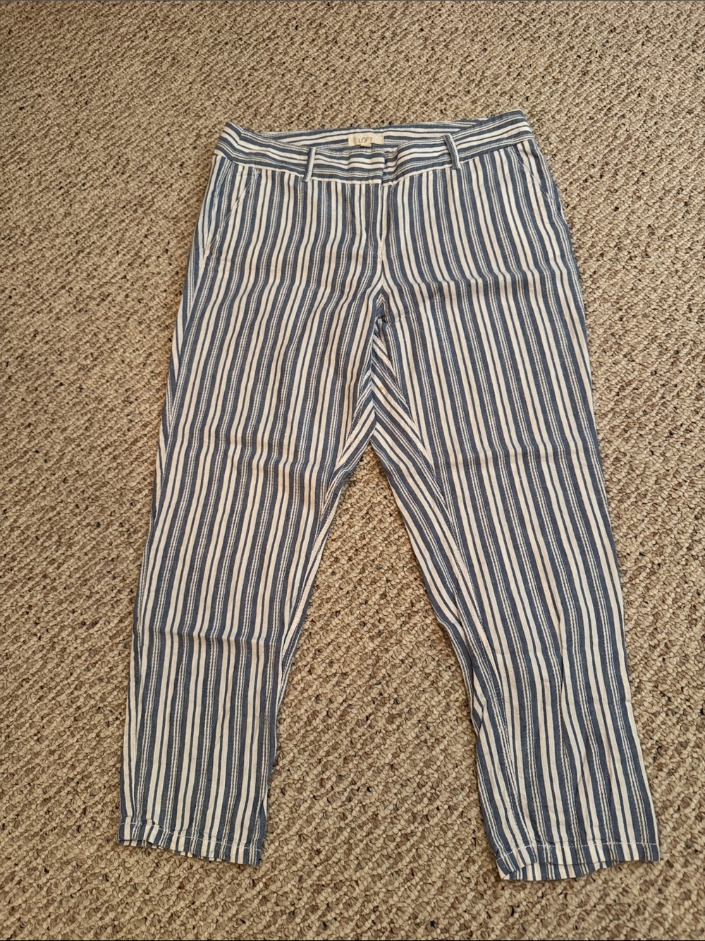 LOFT blue and White Striped ankle Pants